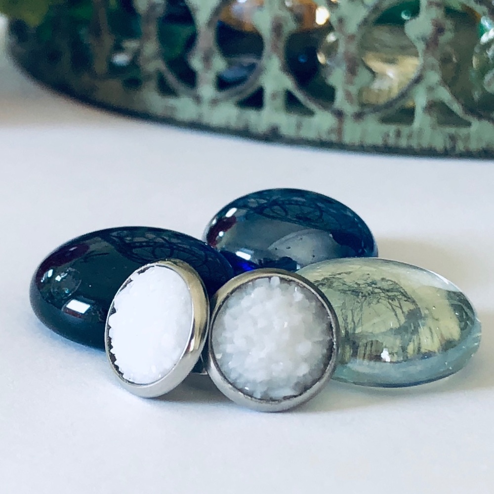 Druzy Stud Stainless Steel Round Earrings NEW